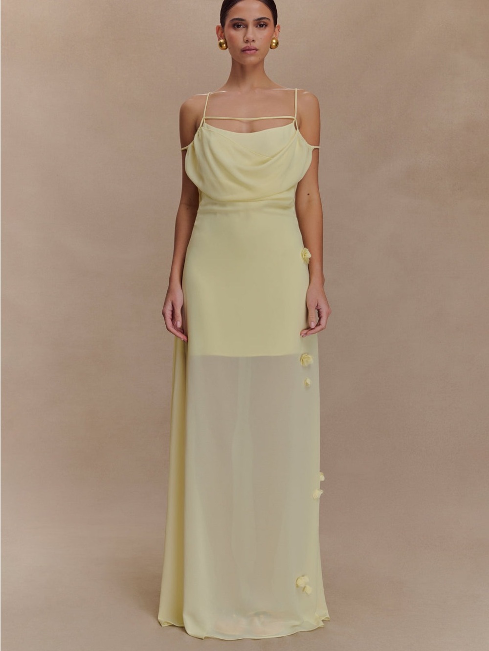 NWT Meshki Rosalie Floral Chiffon Maxi Dress - Pastel Lemon